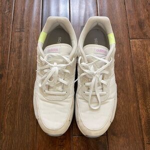 Adidas Off-White Sneakers with Pink and Lime Details